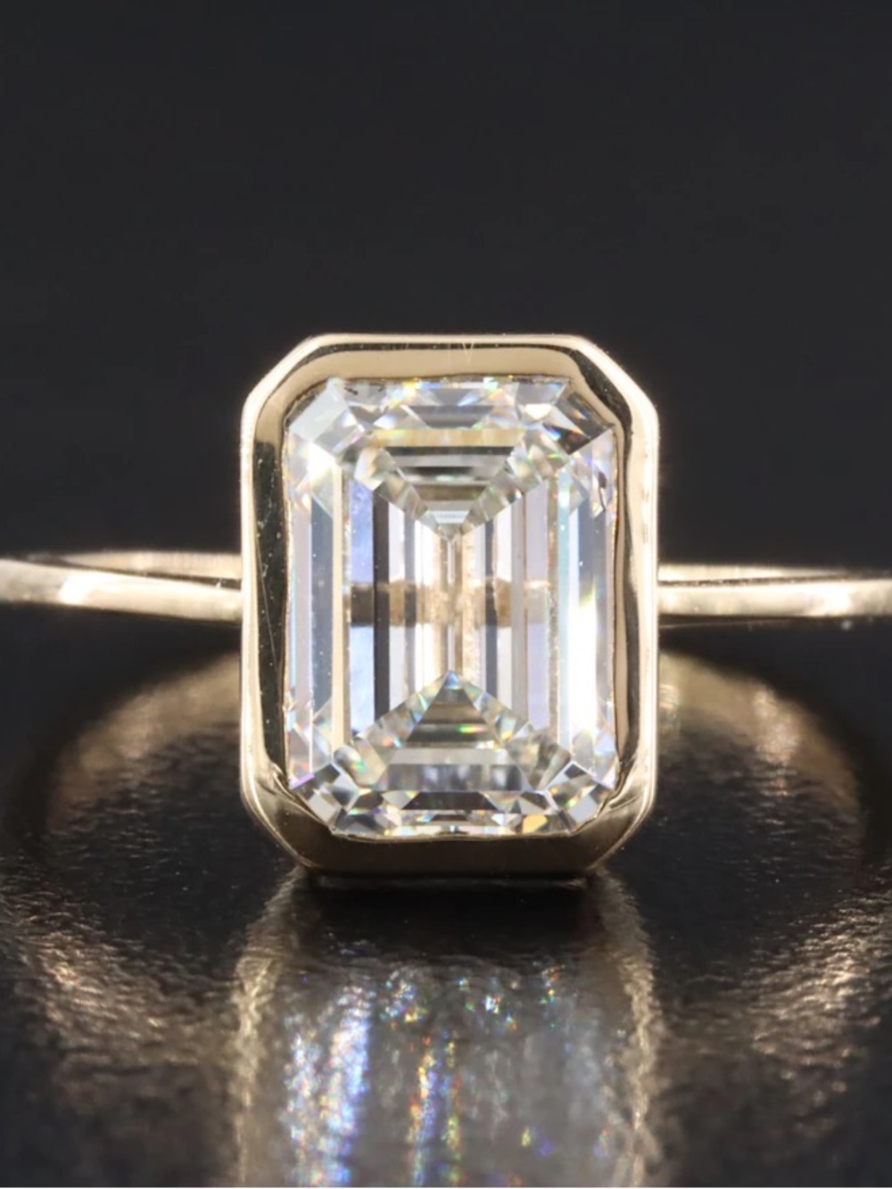 14K Gold Emerald bezel engagement ring